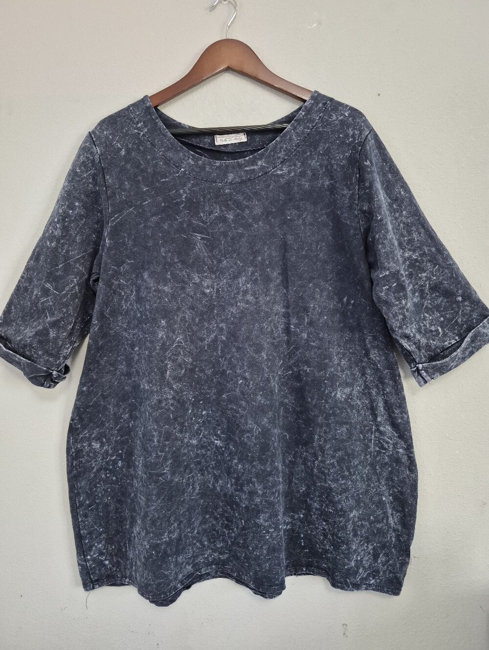 Made In Italy Mineral Wash Charcoal Oversized Knit Dress M/L Lagenlook
